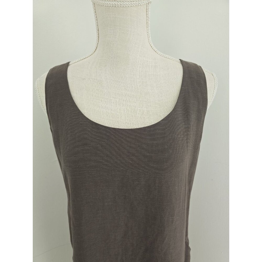 Eileen Fisher Linen Tencel Sleeveless Brown Drapey Scoop Shift Dress S Small - Picture 3 of 13